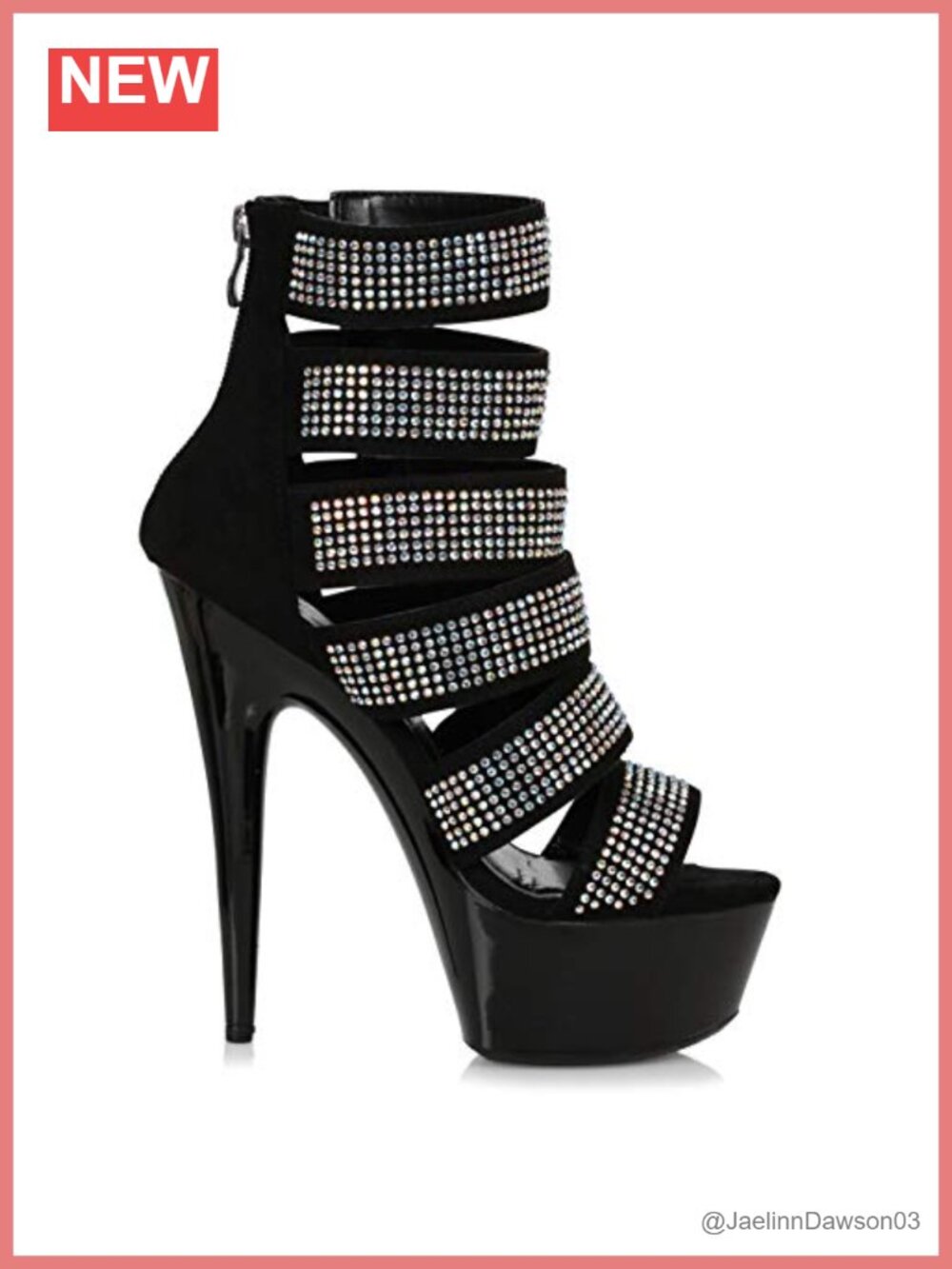 Platform Mid-Calf Boot with Side Zipper and Rhinestones